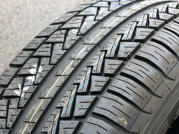 Close-up of tyre tread grooves